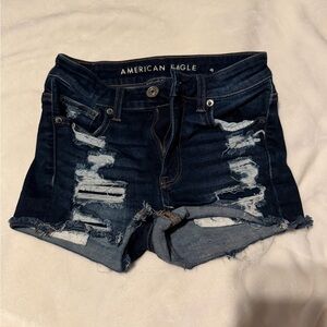 American Eagle Outfitters Women's Ripped Jean Shorts - Dark Blue